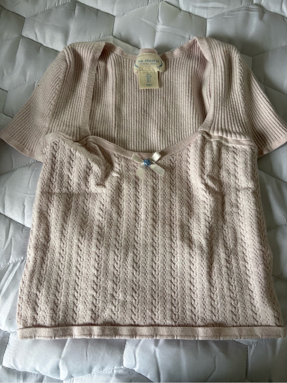 The prairie- Schoollight Pink Knit Short Sleeve Sweater